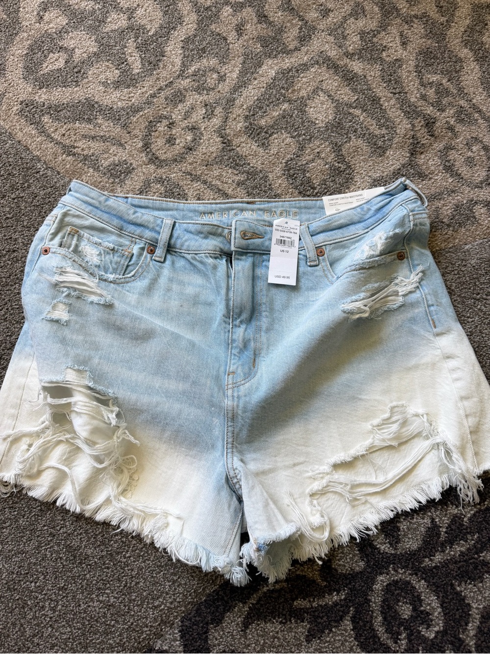American Eagle Outfitters Blue to White Ombre Distressed Denim Shorts